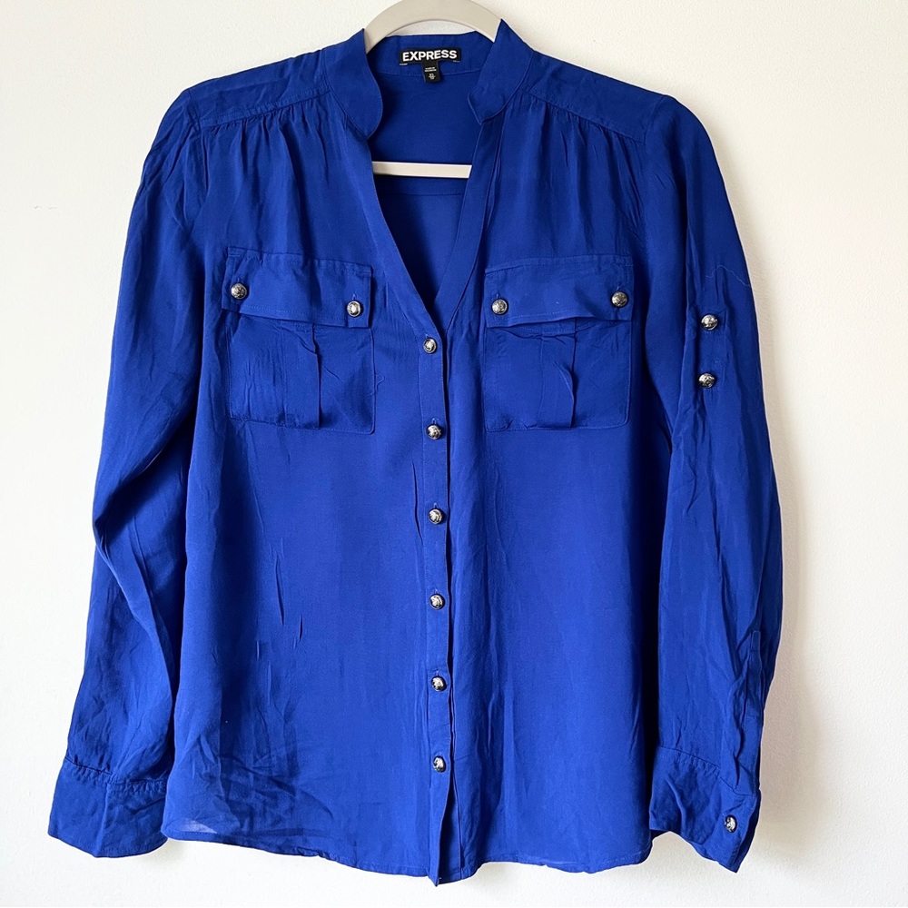 Express Blue Button Down Blouse Size XS
